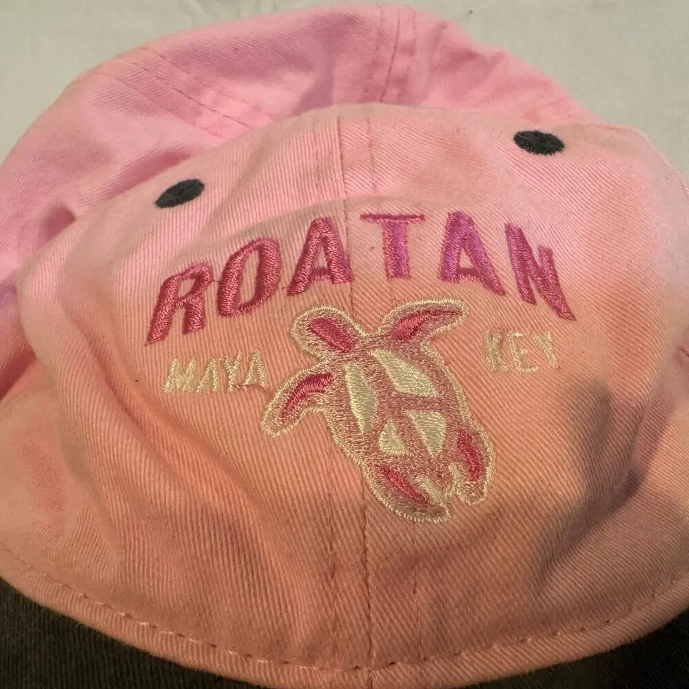 J America Roatan Maya Key Hat Sea Turtle Pink Gray Dad Cap Souvenir Adjustable